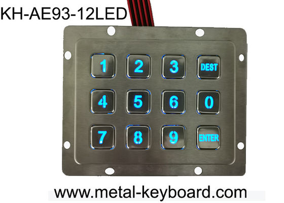 Illuminated 3 X 4 Layout 12 Key Metal Numeric Keypad Stainless Steel Untuk Kontrol Akses
